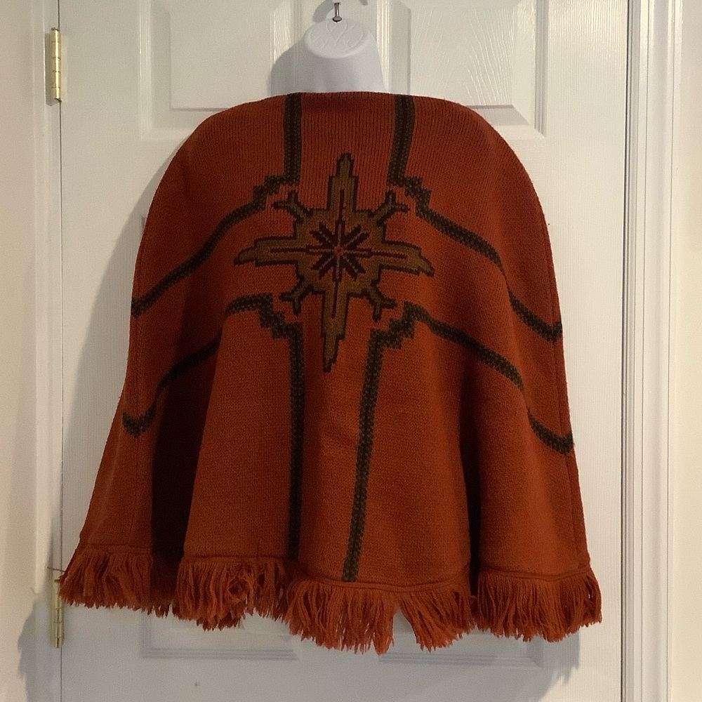VINTAGE JANUS OF NORWAY 100% Pure Wool Norse Orange Nordic Shawl Cape  Poncho